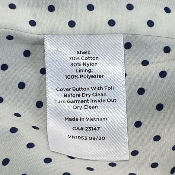 Talbots Easy Knit Blazer Stretch Twill Blue Womens 8 Polka Dot Lining One-Button - Picture 9 of 9